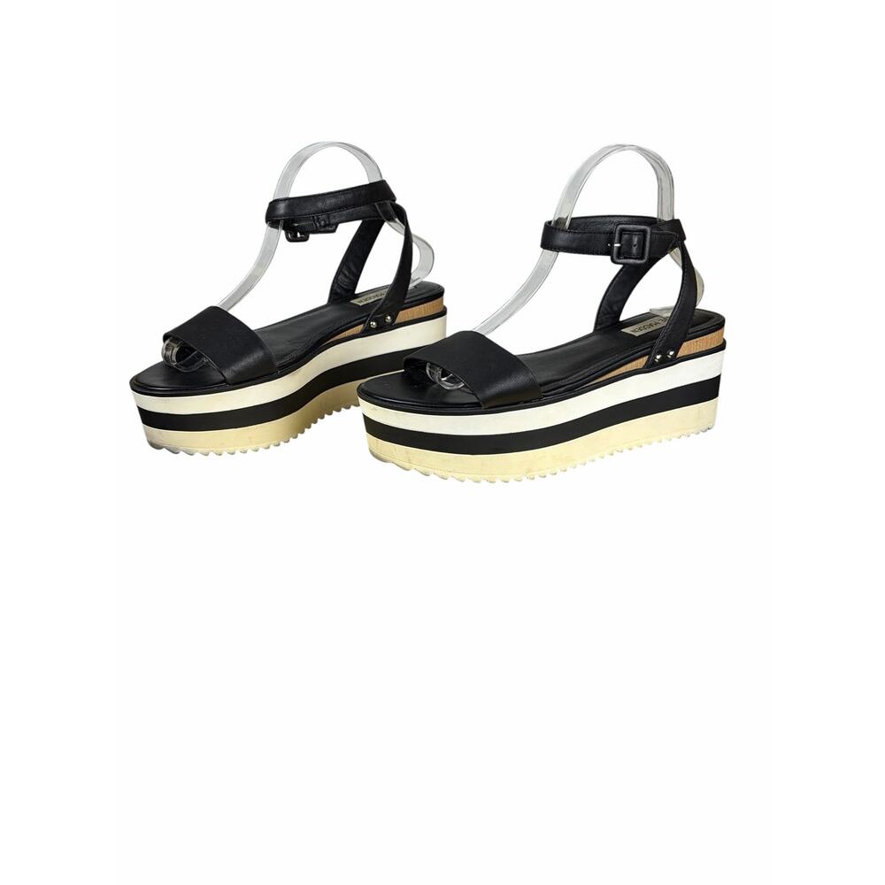 Steve Madden Marco Black Leather Platform Sandals Size 10 Ankle Strap - Picture 4 of 9